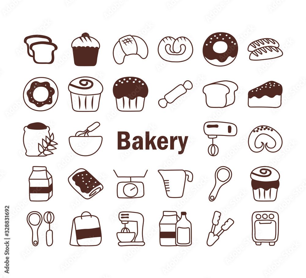 set of icons bakery, line style icon