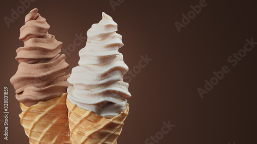 Quadro su tela Vanilla and Chocolate Ice Cream Cones on Screen Left