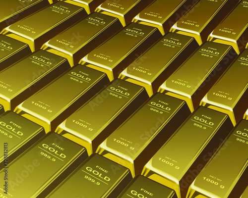 Realistic 3d Gold bullion stack vector illustration. concept of  business, wealth, rich, economic, money, exchange, financial and currency