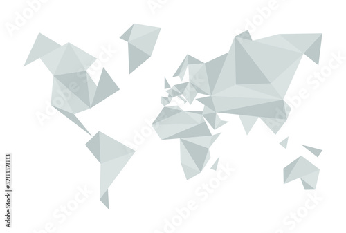 Abstract world map consisting of grey triangles with white background