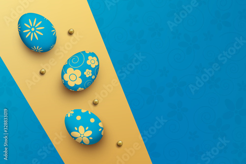 Photography easter eggs on colorful background. top view