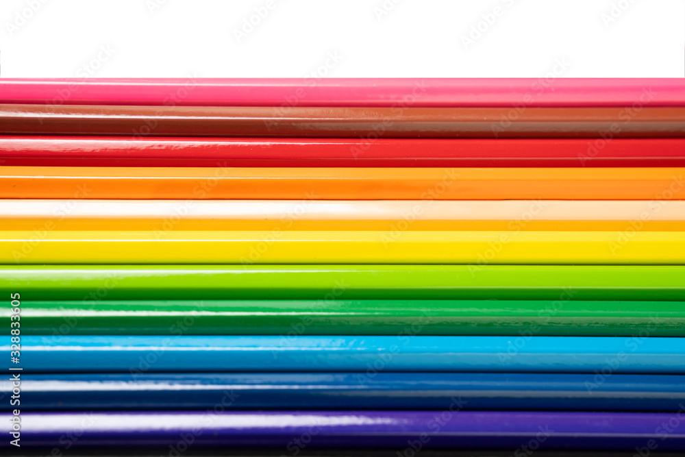 Beautiful blunt colour pencils are arranged together ready to use, it's on the white background. Beautiful blunt colour pencils are arranged together ready to use, it's on the white background.