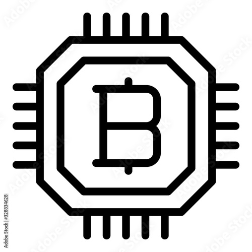 Bitcoin processor icon. Outline bitcoin processor vector icon for web design isolated on white background