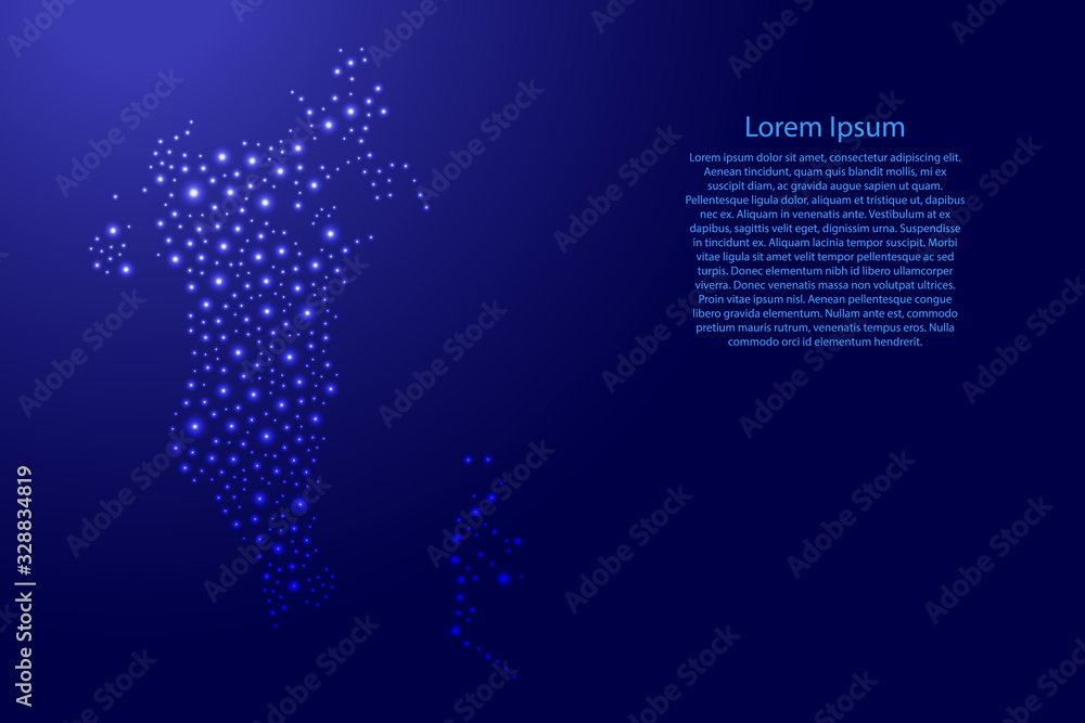 Bahrain map from blue and glowing space stars abstract concept geometric shape. Vector illustration.