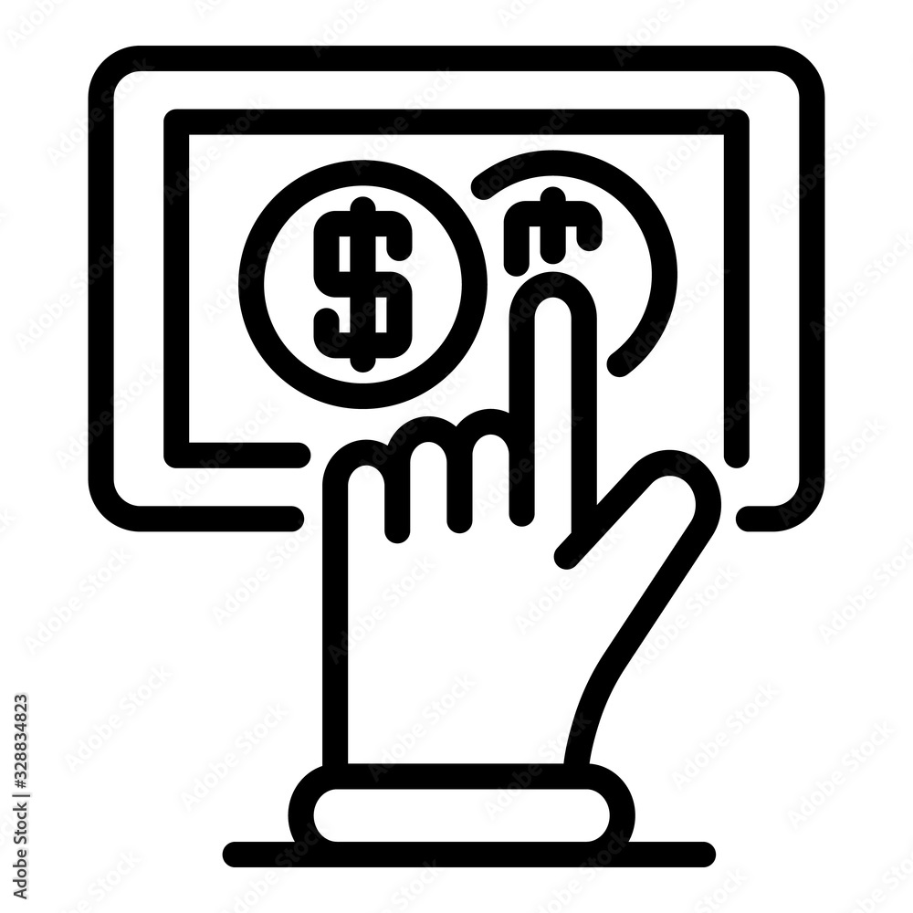 Touch money tablet icon. Outline touch money tablet vector icon for web design isolated on white background