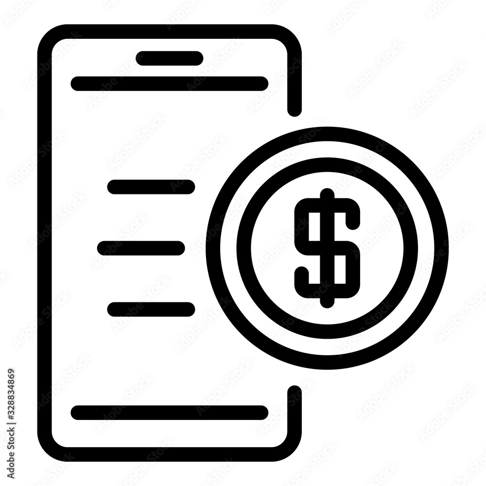 Coin money phone icon. Outline coin money phone vector icon for web design isolated on white background Coin money phone icon. Outline coin money phone vector icon for web design isolated on white background