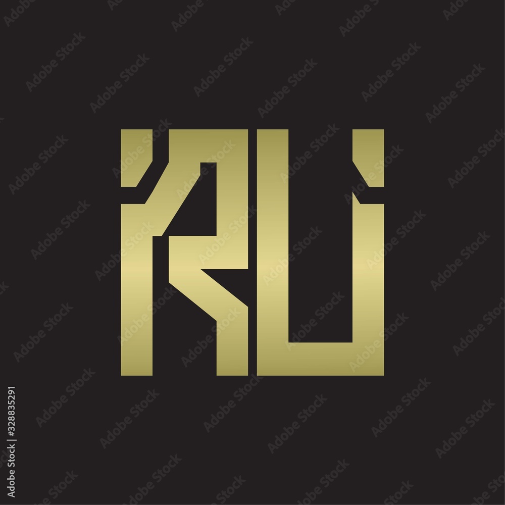 RU Logo with squere shape design template with gold colors RU Logo with squere shape design template with gold colors