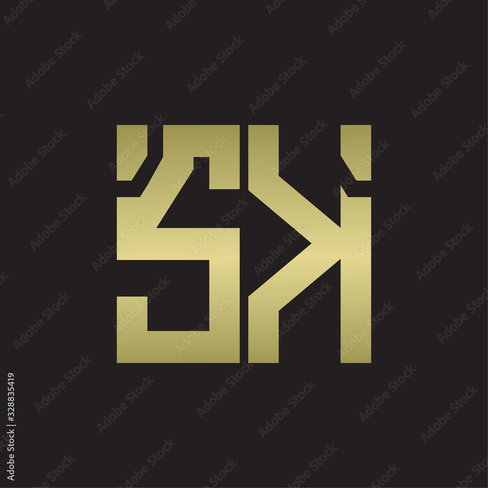 SK Logo with squere shape design template with gold colors SK Logo with squere shape design template with gold colors