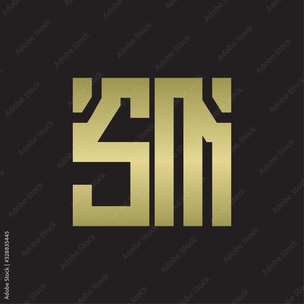 SM Logo with squere shape design template with gold colors SM Logo with squere shape design template with gold colors
