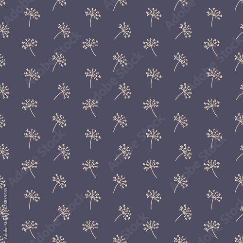 abstract floral pattern with hand-drawn herb leaves and flowers