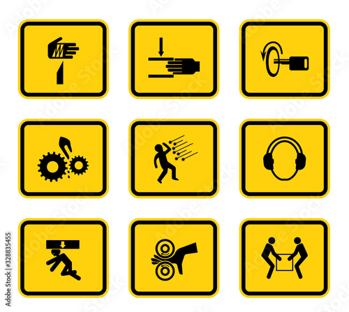 Foto Warning Hazard Symbols labels Sign Isolated on White Background,Vector Illustrat