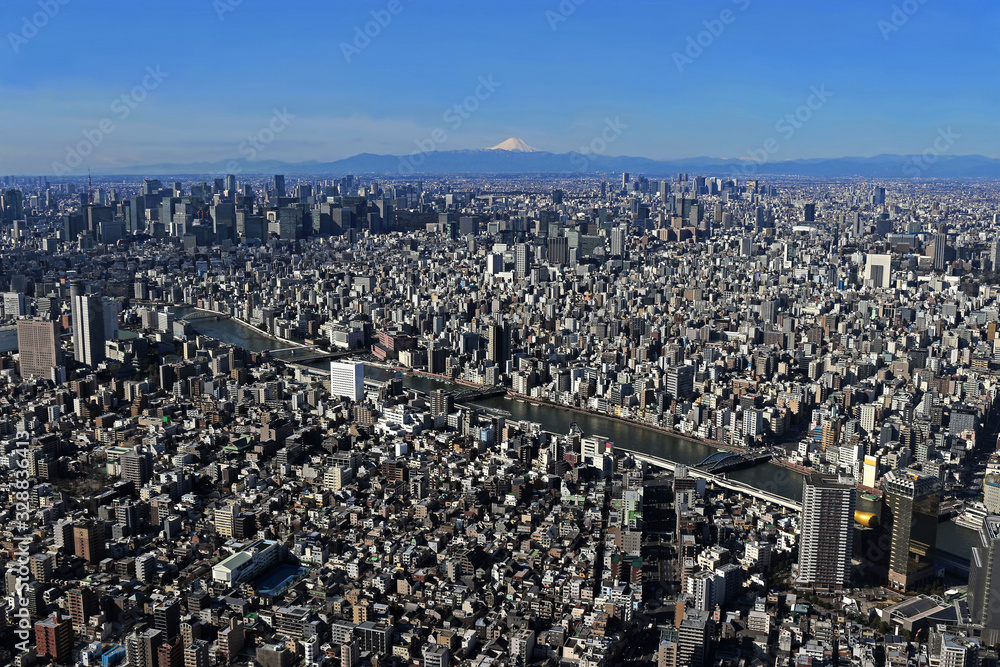 Panoramic view of central Tokyo and Mount Fuji from the Tokyo Sky Tree