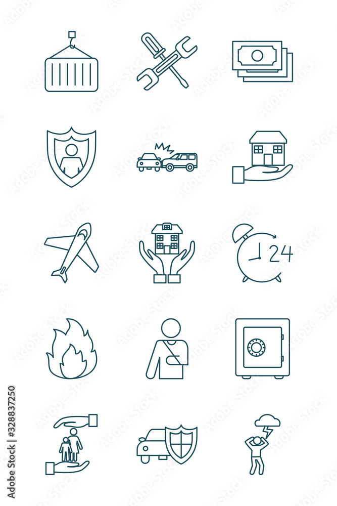 Insurance line style icon set vector design Insurance line style icon set vector design