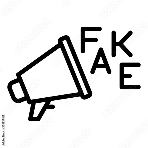 Fake media megaphone icon. Outline fake media megaphone vector icon for web design isolated on white background