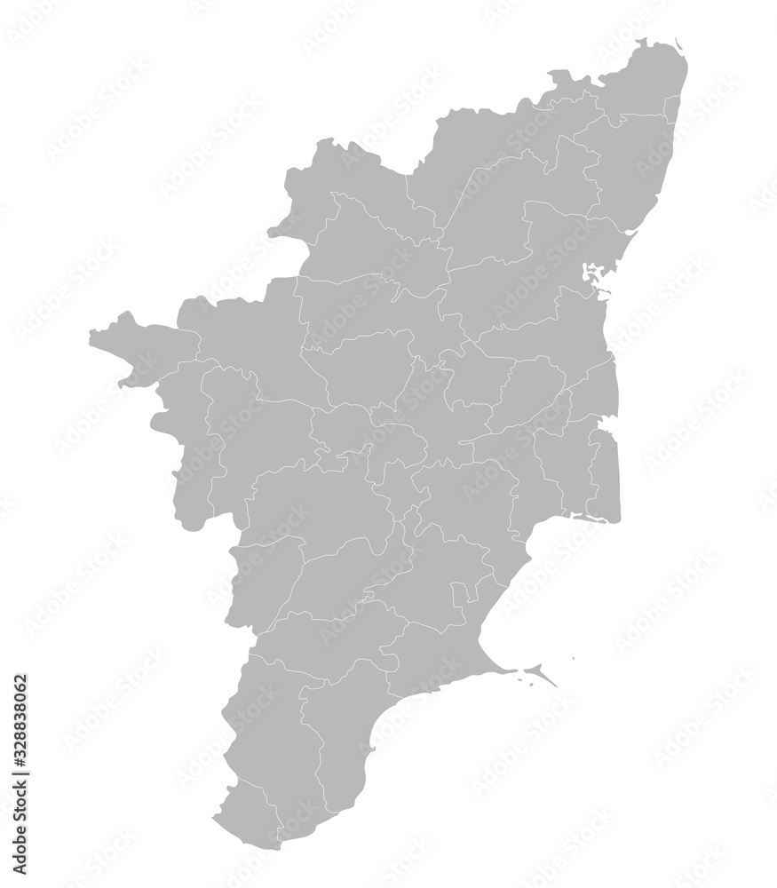 Tamilnadu district map. Gray background. Perfect for backgrounds, backdrop, banner, sticker, label, poster, chart and wallpapers.