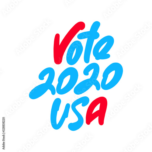 Vote 2020 hand drawn lettering text with flag. Vector illustration.