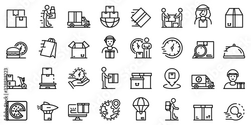 Courier icons set. Outline set of courier vector icons for web design isolated on white background