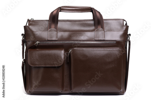 men`s expensive leather bag on a white background