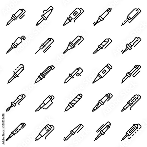 Soldering iron icons set. Outline set of soldering iron vector icons for web design isolated on white background