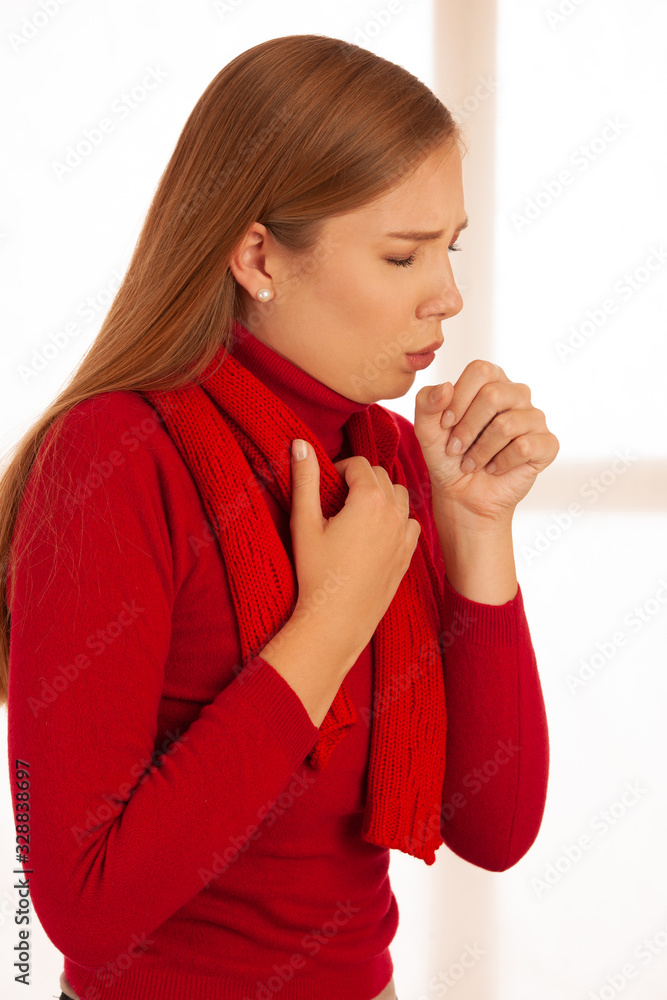 corona virus covid 19 outbreak Young ill woman cough as she got cold and flu - illness strike corona virus covid 19 outbreak Young ill woman cough as she got cold and flu - illness strike