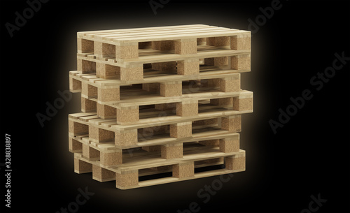 Seven wood pallet badly stacked