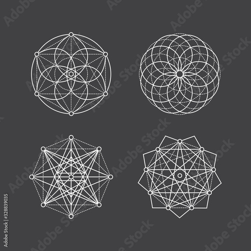 Set of geometric mandala esoteric sacred geometry shapes. Can be used for logos, decoration, etc.