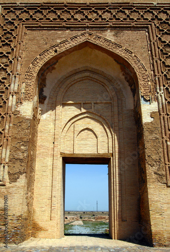 Portal of medieval caravanserai complex. Outskirts of Samarkand  Uzbekistan.
