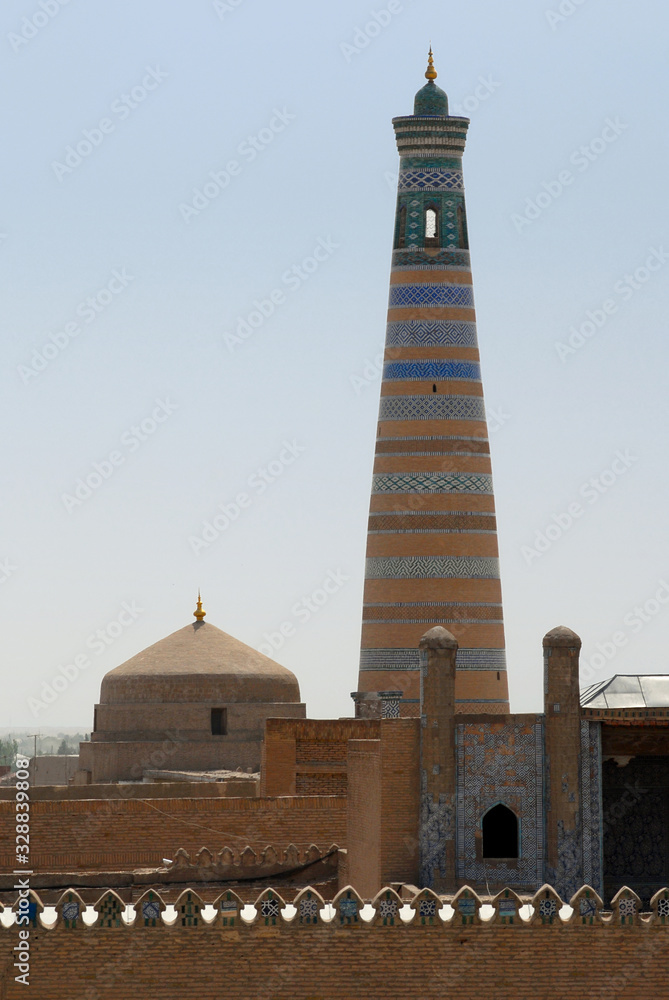Islam Khoja Minaret, Itchan Kala (old or inner town). Khiva town, Uzbekistan.