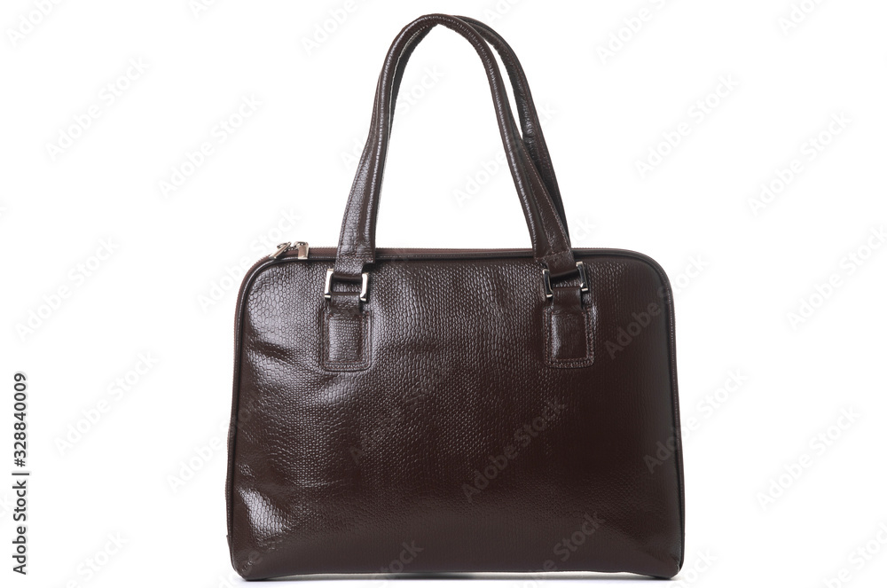 brown leather female bag on a handle on a white background brown leather female bag on a handle on a white background