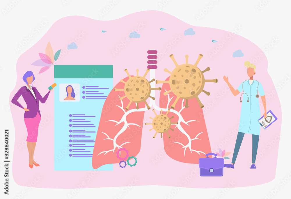 The concept of diagnosis and treatment of coronavirus COVID-2019. Doctors diagnose the deadly type of 2019 nKoV virus. Little scientists study the virus. Colorful vector illustration The concept of diagnosis and treatment of coronavirus COVID-2019. Doctors diagnose the deadly type of 2019 nKoV virus. Little scientists study the virus. Colorful vector illustration