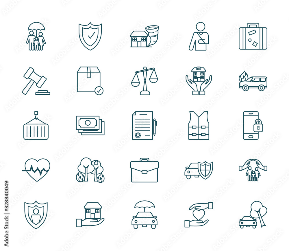Insurance line style icon set vector design Insurance line style icon set vector design