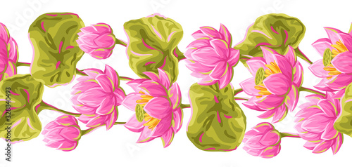 Seamless pattern with lotus flowers. Water lily decorative illustration.