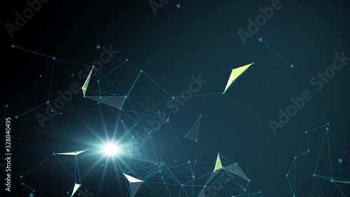 Technology network and communication with line and dot moving with transfer information data line and dot on blue background. Network background science concept.  4k footage.