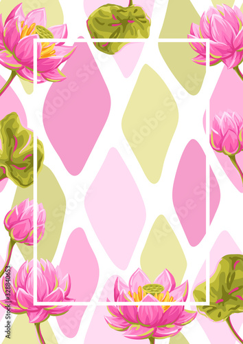 Background with lotus flowers. Water lily decorative illustration.