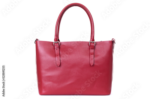 red leather women’s hand made bag on a white background