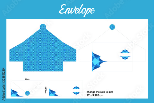 envelope stationery design with ornament design on the front and theme pattern on the inside
