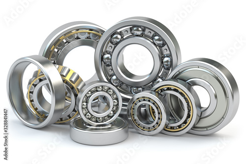 Bearings of different types isolated on white background. photo