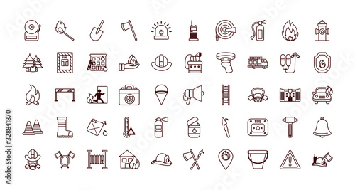Fire and emergency line style icon set vector design