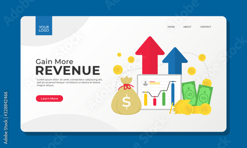 Landing web page investment. gain more revenue with invest your money. passive income concept. vector graphics flat design illustration