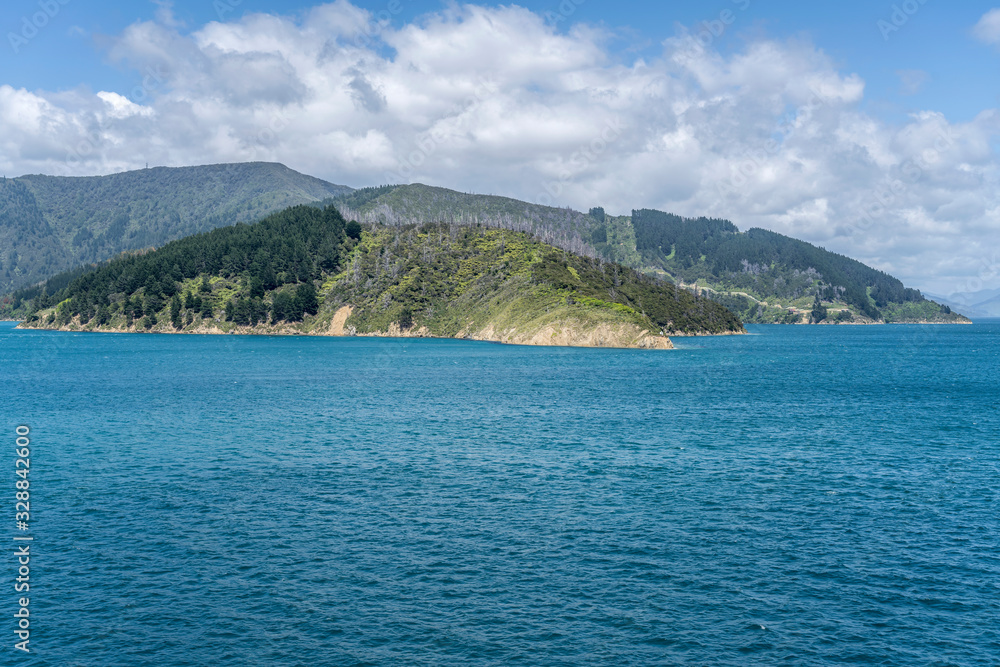 cape with light house near Courios cove, Queen Charlotte Sound, New Zealand