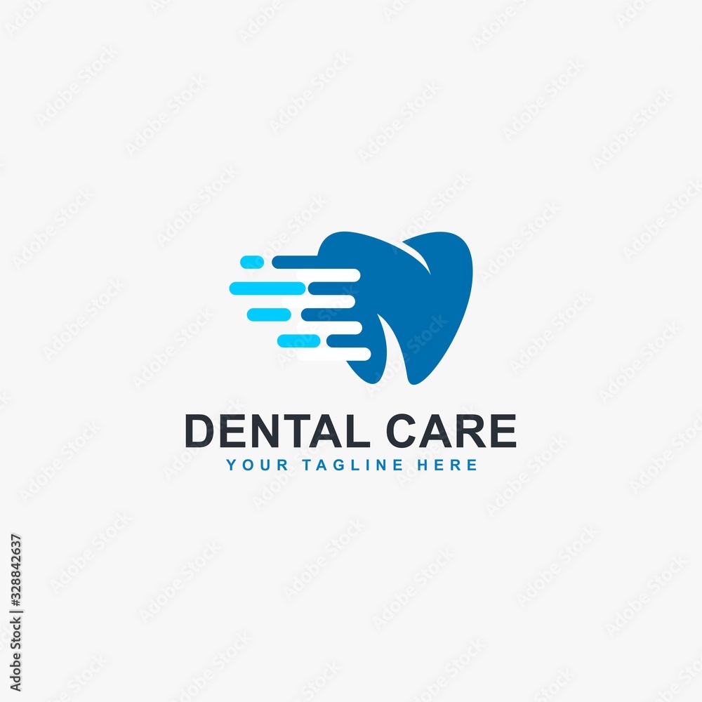 Dental clinic logo design. Dental care sign symbol. Blue tooth with fast icon vector. Dental clinic logo design. Dental care sign symbol. Blue tooth with fast icon vector.