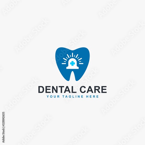 Dental clinic logo design. Dental care sign symbol. Blue tooth with medical cross icons vector. 