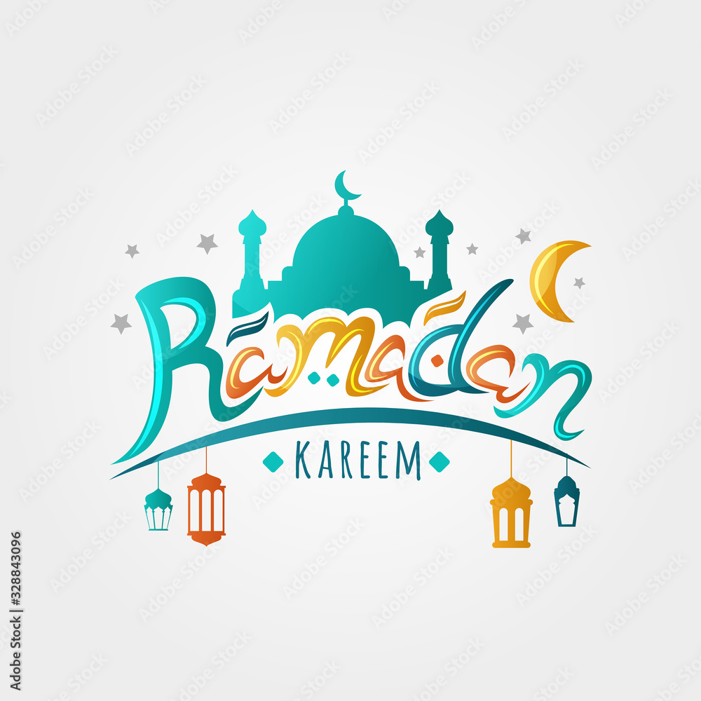 vector illustration of handwritten ramadan kareem greeting card