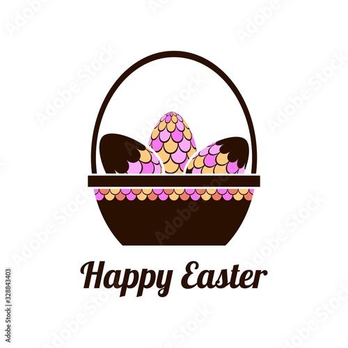 Easter eggs with  mermaid scales vector illustration.Happy Easter illustration with ribbon