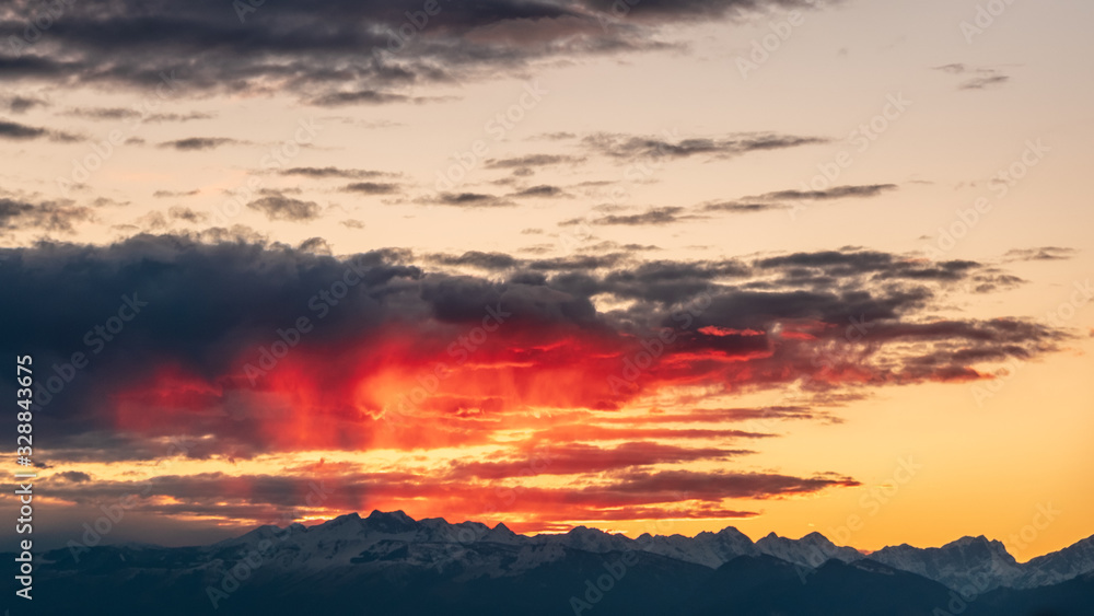 Winter colorful sunset in the countryside of Friuli-Venezia Giulia, Italy Winter colorful sunset in the countryside of Friuli-Venezia Giulia, Italy