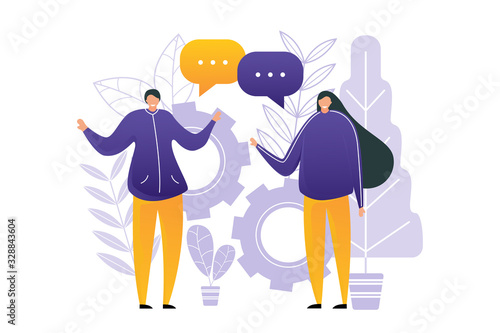 People talking illustration. business communication vector. chat bubble icon. flat design graphics