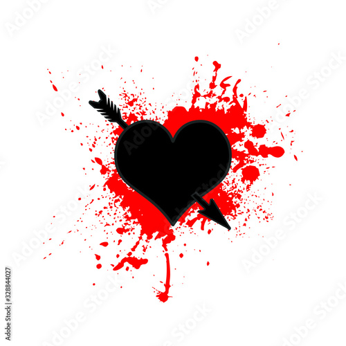 red heart vector illustration with blood splatter and arrow pierced