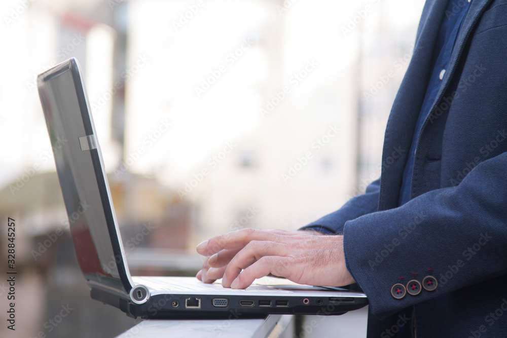 man using laptop view close up man using laptop view close up