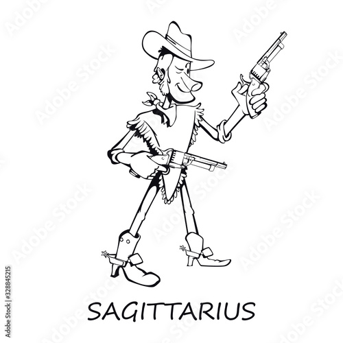 Sagittarius zodiac sign man outline cartoon vector illustration. Astrological symbol characteristics. Ready to use 2d character template for commercial, animation, printing design. Isolated comic hero
