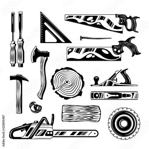 Woodwork Engraving Hand Drawn Set